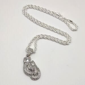 Iced Out Necklace Boxing Gloves 925 Silver Plated Diamond Cut Valentines Gift